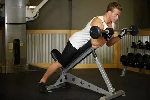 Barbell Curls Lying Against An Incline — end position