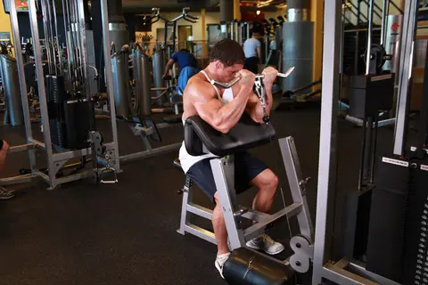 Cable Preacher Curl — end position