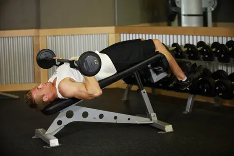 Decline Close-Grip Bench To Skull Crusher — end position