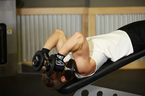 Decline Dumbbell Triceps Extension — end position