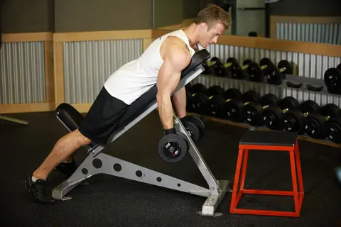 Dumbbell Prone Incline Curl — end position