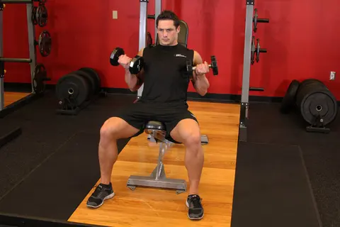 Flexor Incline Dumbbell Curls — end position