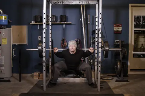 Reverse Band Power Squat — end position